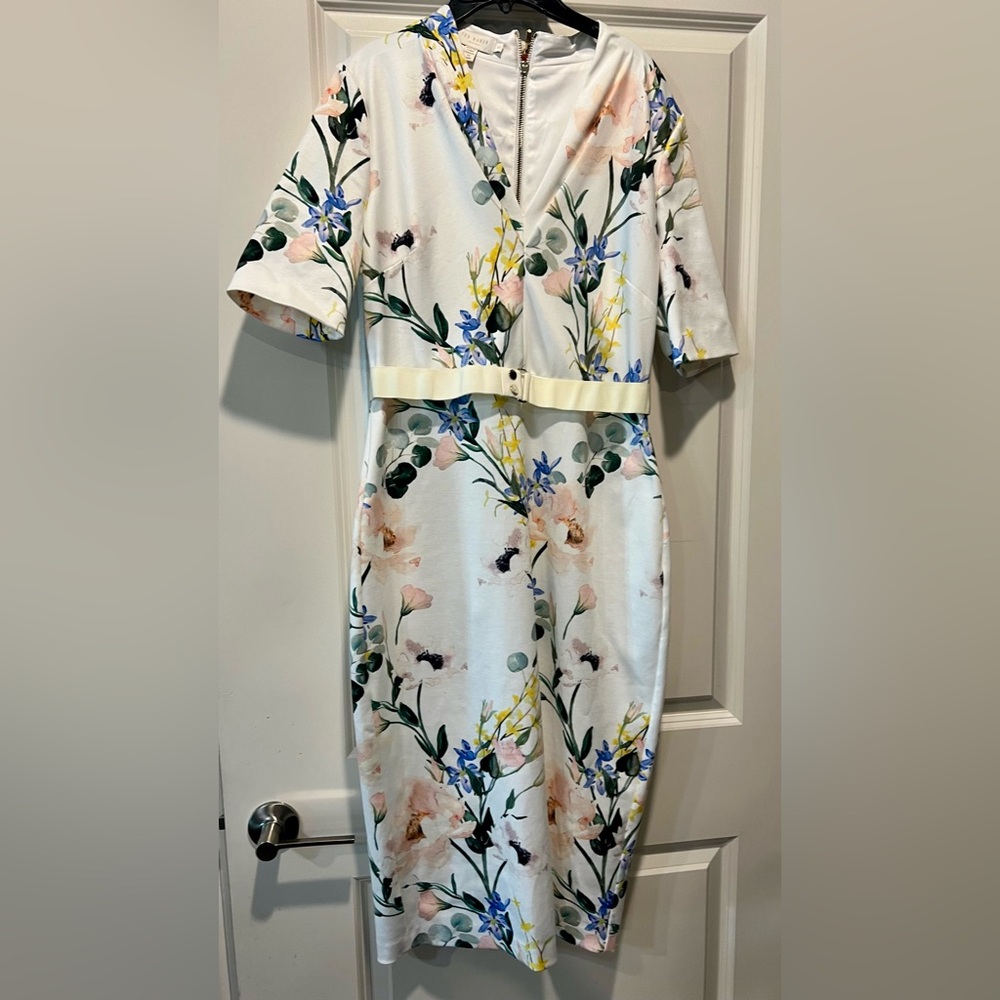 Ted Baker Lylli White Floral Belted Pencil Dress